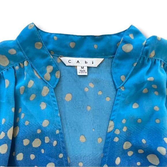 Cabi Women’s Ombre Bubble Dot Blue Sleeveless Chiffon Crossover Blouse • Medium - Picture 5 of 12